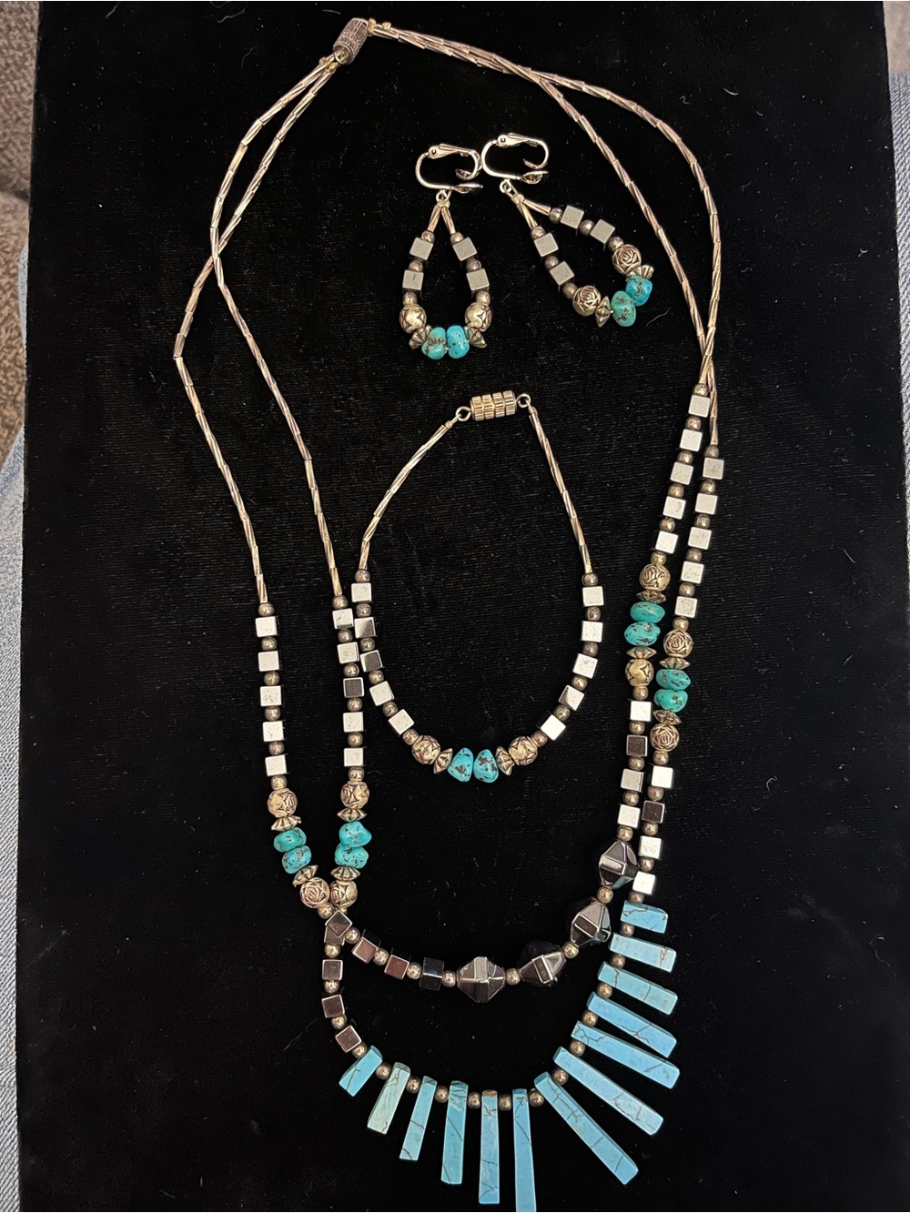 Southwestern Turquoise 4pc Set Necklace Bracelet Earrings